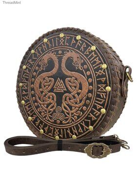 Viking Embossed Crossbody Bag Faux Leather Nordic Medieval Belt Bag